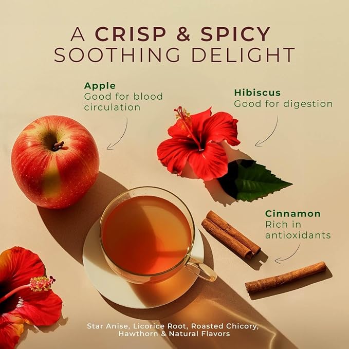 Gya Tea Co Cinnamon Apple Tea pod Tea Gift Set (16 ct) - Decaf Apple Cider for Soothing & Digestive