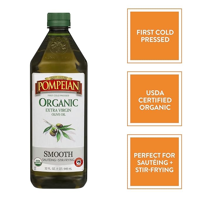 Pompeian USDA Organic Smooth Extra Virgin Olive Oil, Contains Polyphenols, First Cold Pressed, 32