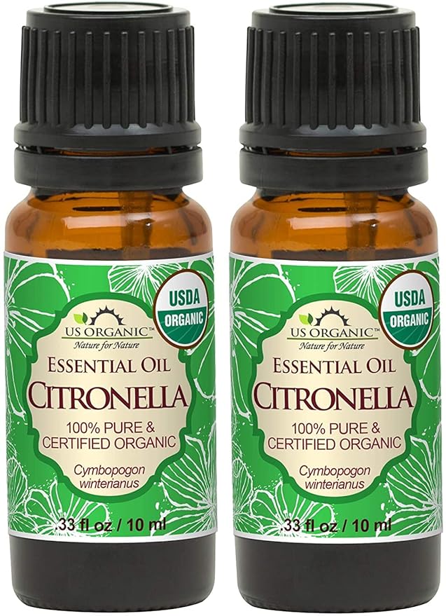 US Organic Citronella Essential Oil, USDA Certified, 100% Pure, 10 ml Pack of 2, Improved caps and