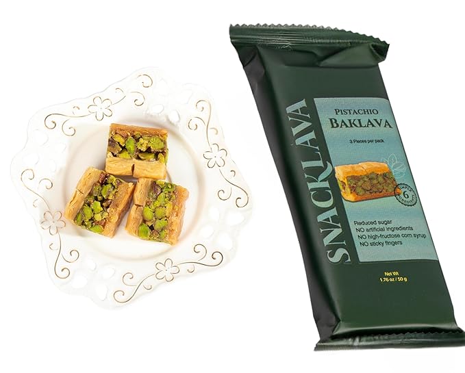 Snacklava Pistachio Baklava Bites - 20 Pack (3 Pieces per Pack) - No Artificial Ingredients, Colors
