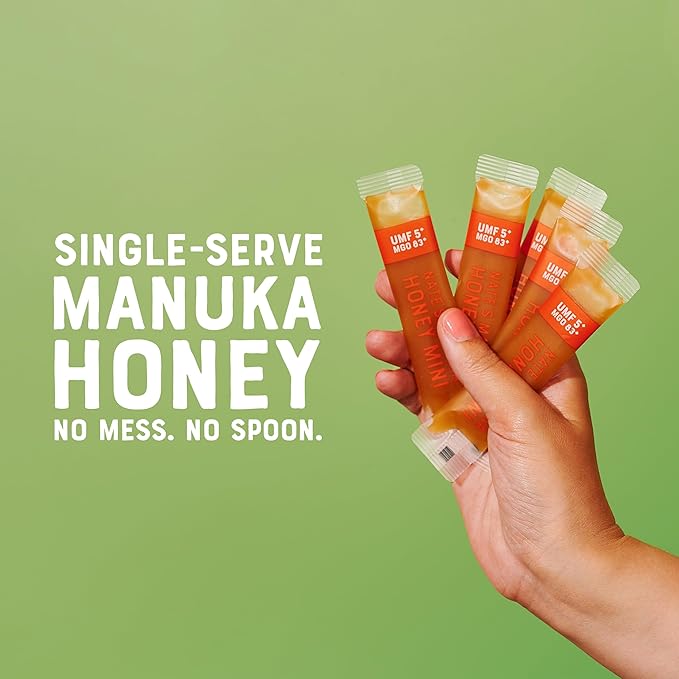 Nate's Manuka Honey Minis - 10 count Single-serve, Pure Manuka Honey - MGO 83+ | UMF 5+ Certified