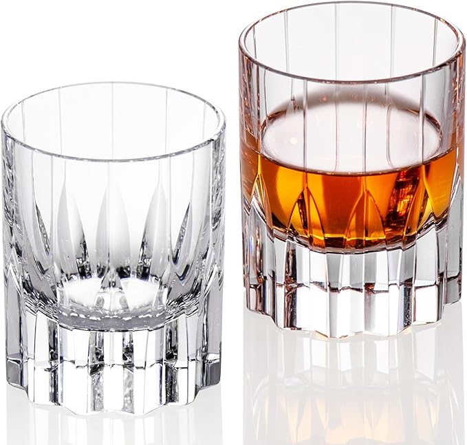 KAMMAK Crystal Whiskey Glasses Set of 2, Handcrafted 2.03oz Old Fashioned Glasses Stemless, Luxury