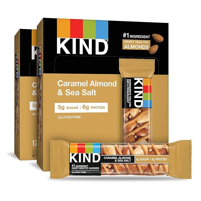 KIND Nut Bars, Caramel Almond & Sea Salt, Healthy Snacks, Gluten Free, Low Sugar, 6g Protein, 24