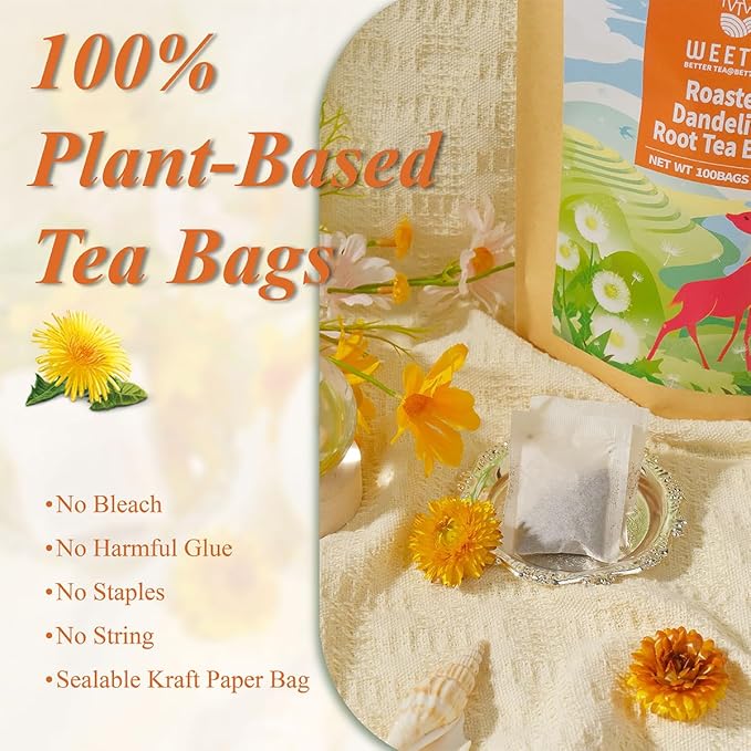 WT WEETEE Roasted Dandelion Root Tea Bags, 100 Count Dandelion Tea with Light Earthy & Roasted