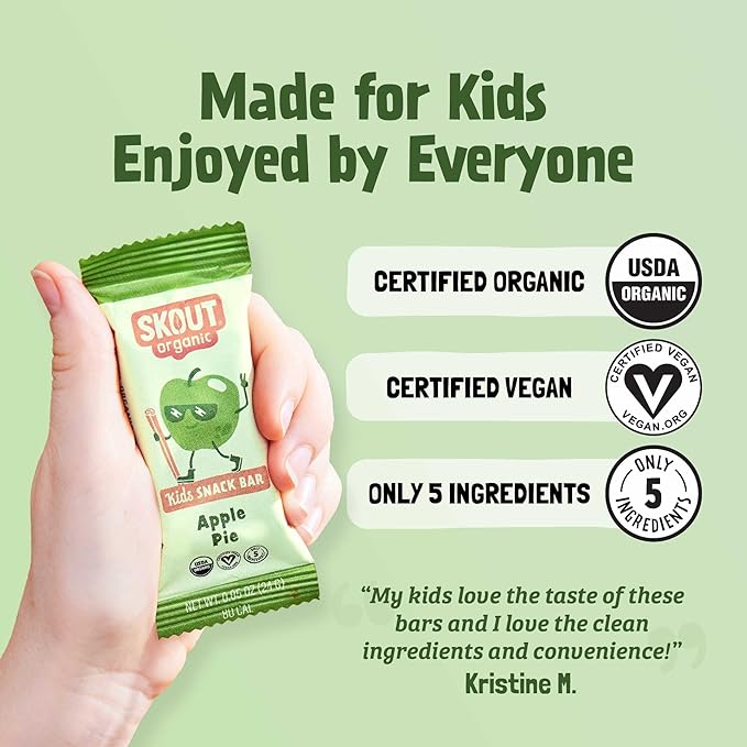 Skout Organic Apple Pie Kids Snack Bars (18 Pack) | Organic Kids Snack Bars | School Snacks & Lunch