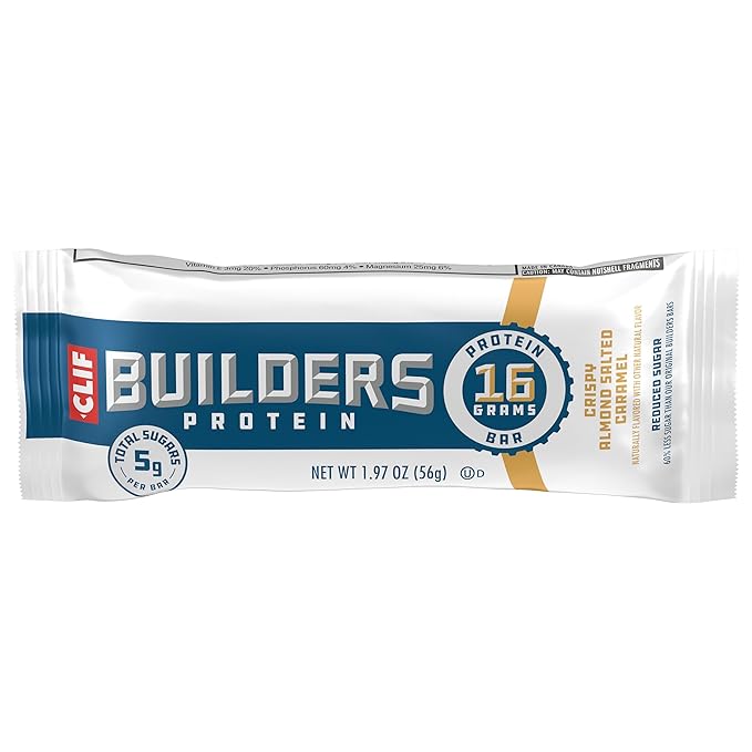 CLIF BUILDERS Protein Bars - Crispy Almond Salted Caramel - Reduced Sugar - Gluten Free - 16g
