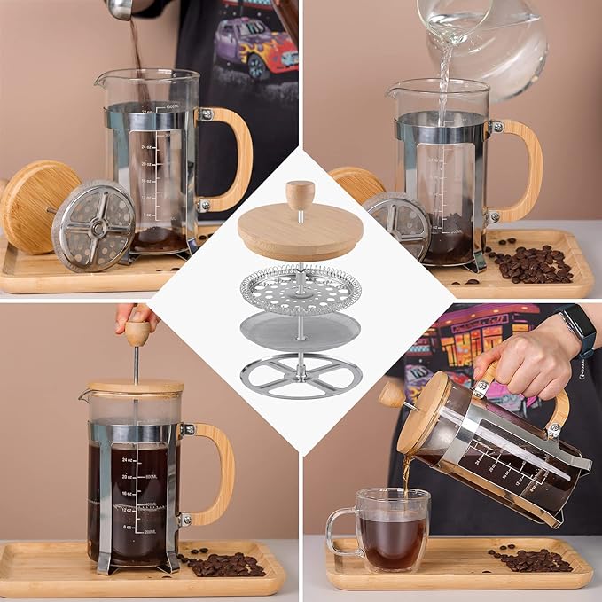 Sivaphe 34 oz French Press Coffee/Tea Maker with Bamboo Lid and Hand Stainless Steel High