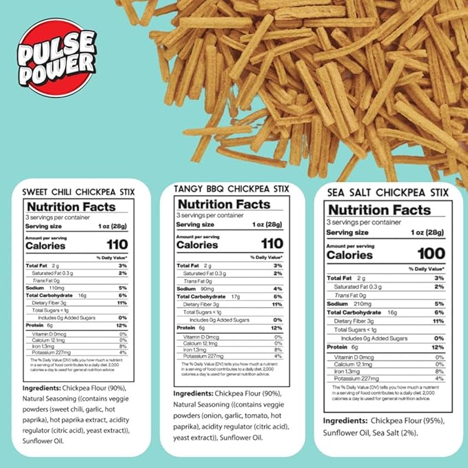 Pulse Power Chickpea Stix - Crunchy Snacks, High Protein, Gluten Free, Non-GMO, Vegan (3 pack, 3