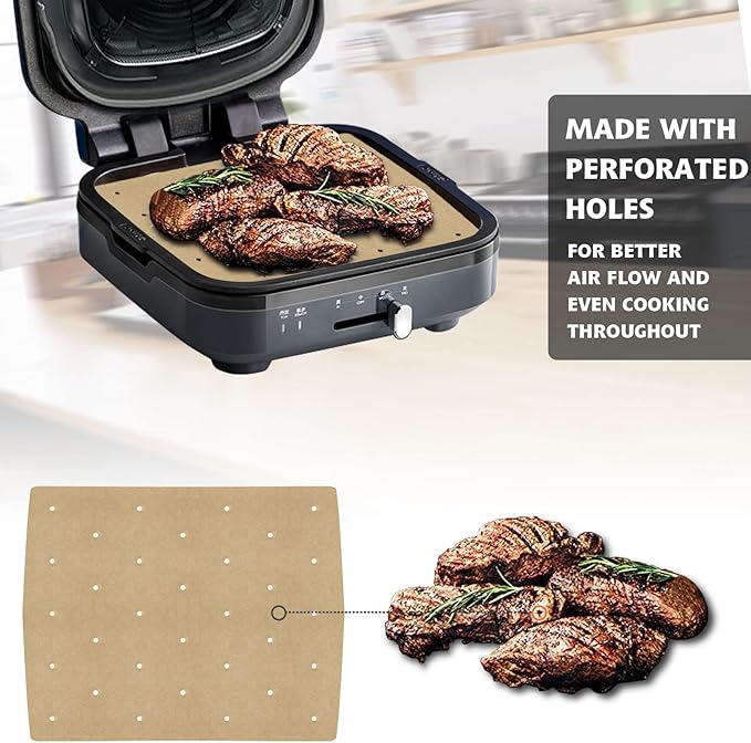 WMKGG Unbleached Air Fryer Parchment Paper, 100 PCS Perforated Disposable Air Fryer Liners for