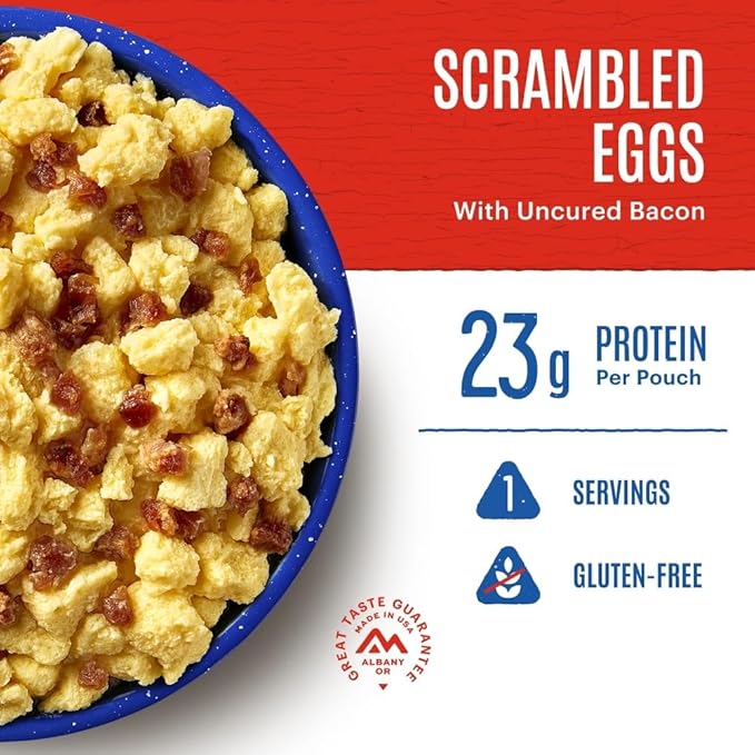 Mountain House Scrambled Eggs with Uncured Bacon Freeze Dried Backpacking & Camping Food 6-Pack