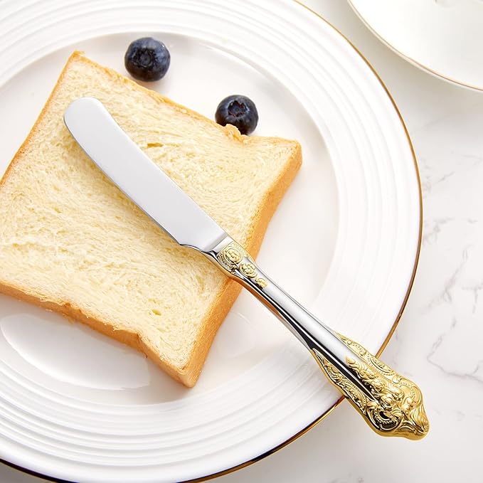 KEAWELL Gorgeous 6.9" Butter Spreader, 18/10 Stainless Steel, Set of 4, Gold Accent Butter Knife