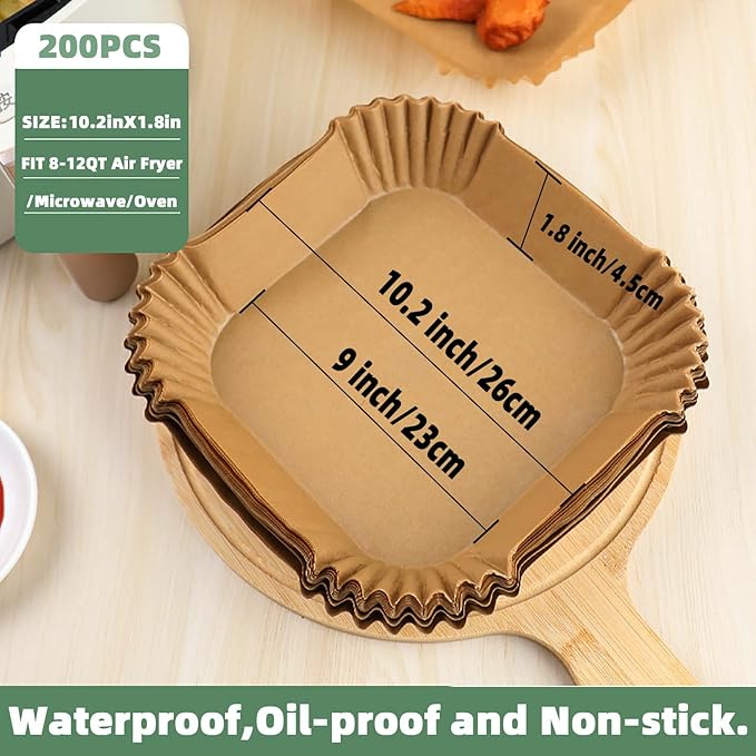 9inch 200Pcs Air Fryer Liners Disposable,Non-Stick Food Grade Air Fryer Parchment Paper Liner,Oil
