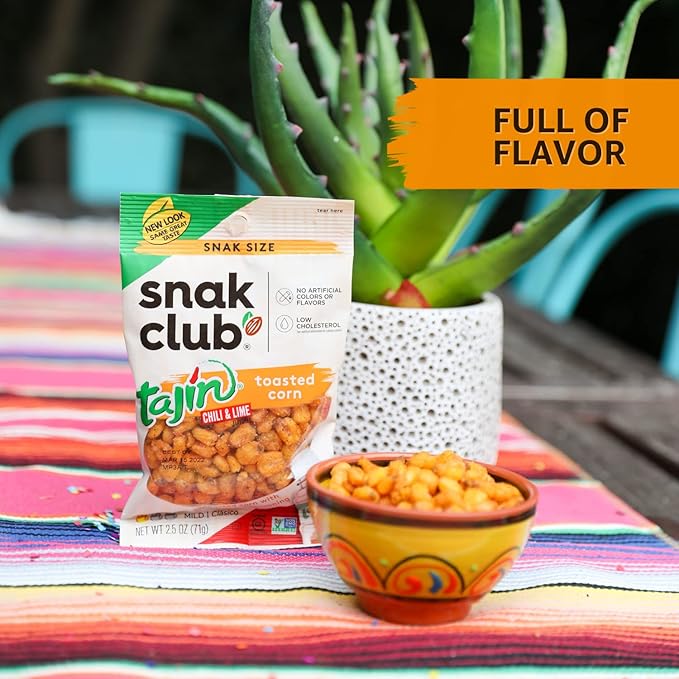 Snak Club Toasted Corn, Tajin Cl찼sico Chili & Lime Flavor, Crunchy, Flavorful Low-Cholesterol