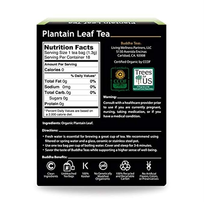 Buddha Teas - Plantain Leaf Tea - Herbal Tea - Promotes Digestive & Respiratory Health - Clean