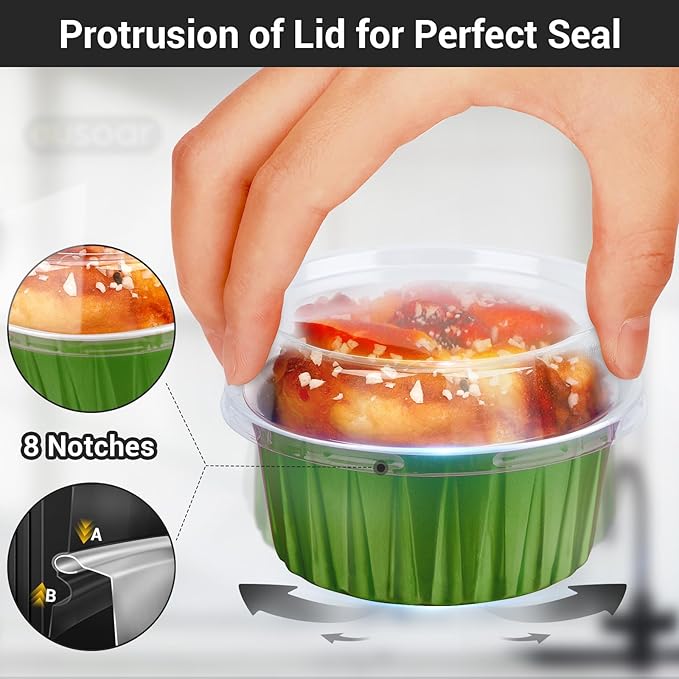 EUSOAR Aluminum Muffin Cups with Lid, 30pcs 5oz Creme Brulee Ramekins Disposable Custard Flan