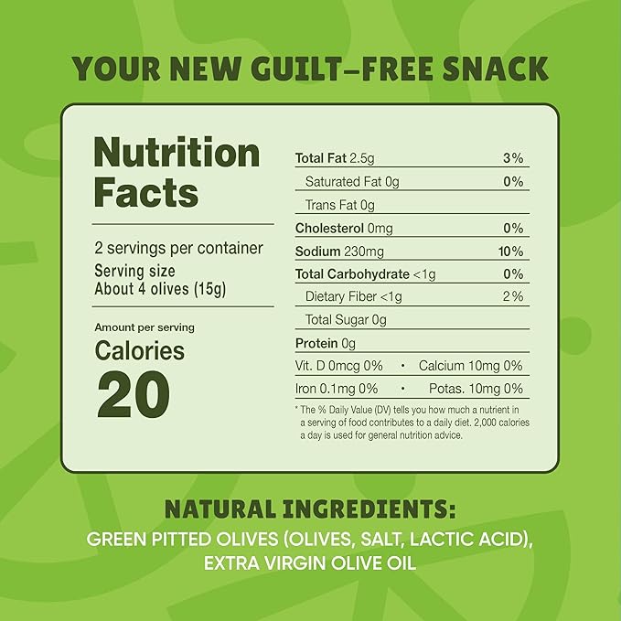 Freestyle Snacks Olive Snack Packs - Single Serve - Fresh Pitted Green Olives, Jumbo-Sized, Grown
