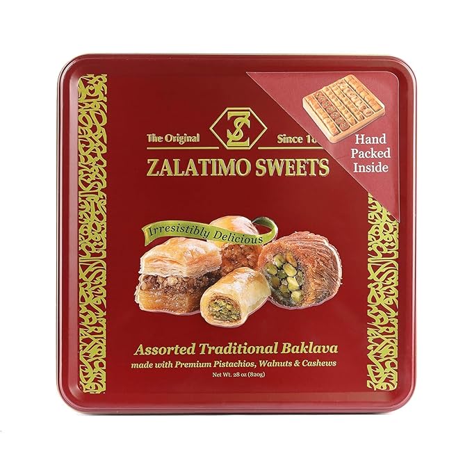 Zalatimo Sweets Since 1860, 100% All Natural Assorted Baklava, Slightly Sweet Baklava in Square