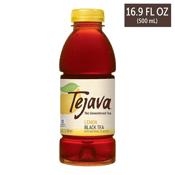 Tejava Lemon Black Iced Tea, 12 Pack, 16.9oz PET Bottles, Unsweetened, Non-GMO, Kosher, No Sugar or