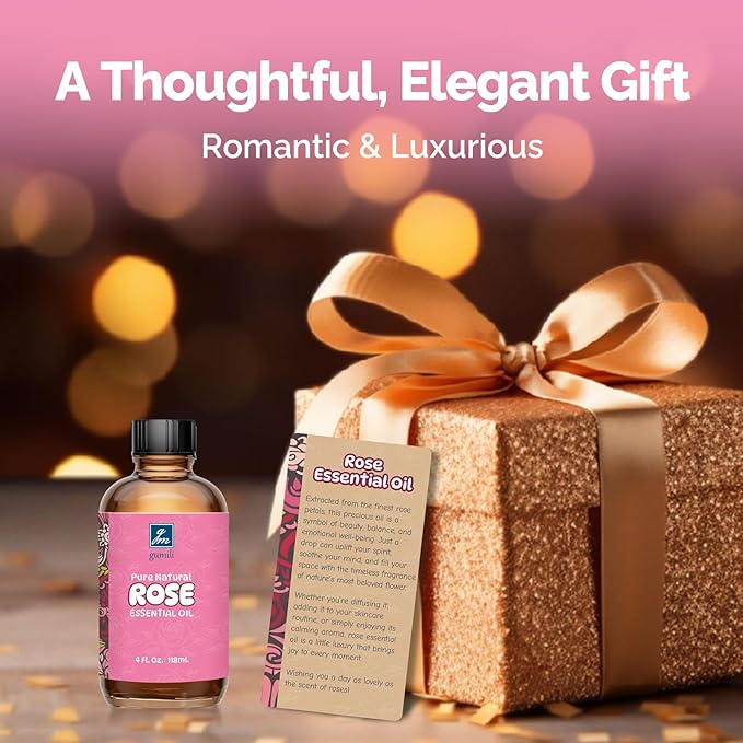 Rose Essential Oil 4 Oz, 100% Pure Natural Rose Oil for Diffuser, Skin, Hair, Body, Face Care