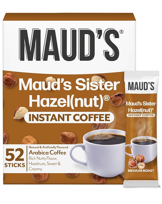 Maud's Sweet Hazelnut Flavored Instant Coffee, 52 ct, 100% Arabica Coffee, Medium Roast, Instant