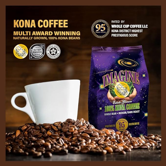 Imagine Kona Organic Coffee Beans | Arabica Kona Beans | Top Grade Air Roasted | Medium Dark Roast