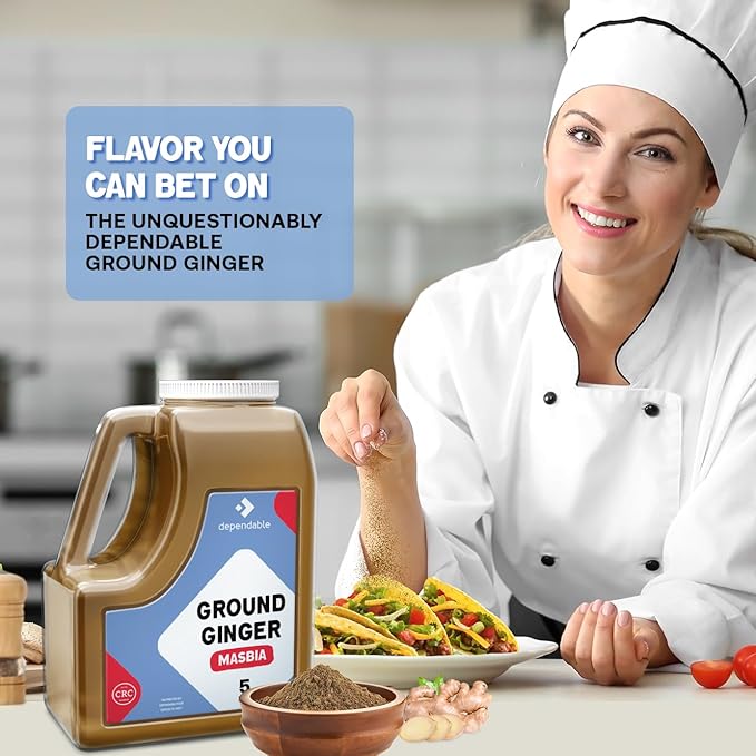 Dependable Foods Ground Ginger Spice – 5 Lb. Bulk Jar - Non-GMO, Kosher, Salt-Free, Allergen-Free|