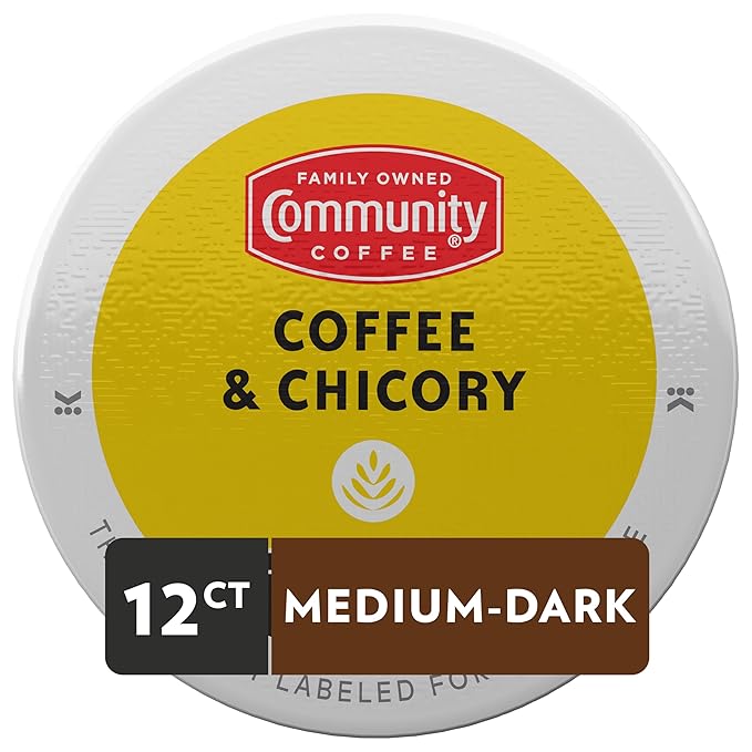 Community Coffee Coffee & Chicory 12 Count Coffee Pods, Medium-Dark Roast, Compatible with Keurig