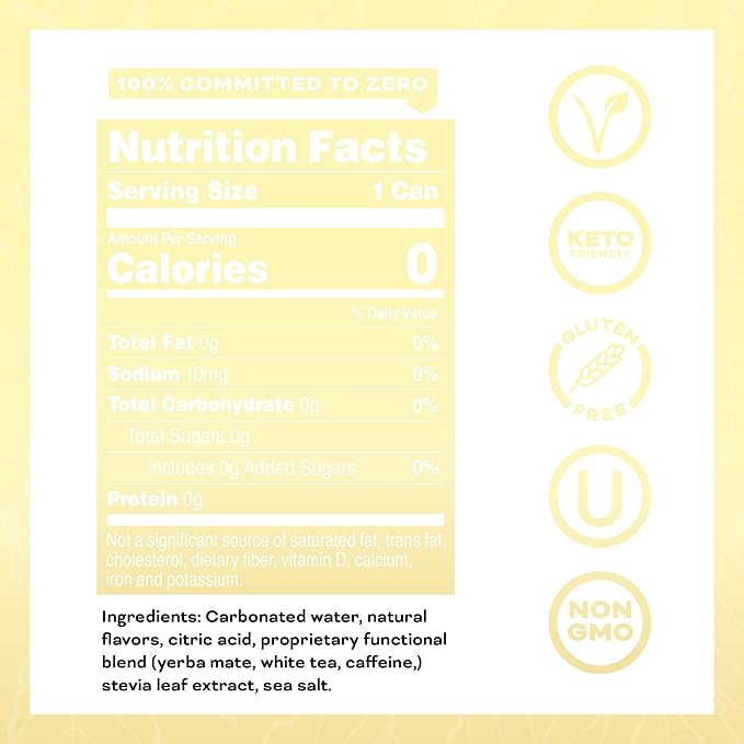 Yerbae Energy Beverage - Classic Lemonade, 0 Sugar, 0 Calories, 0 Carbs, Energized by Yerba Mate