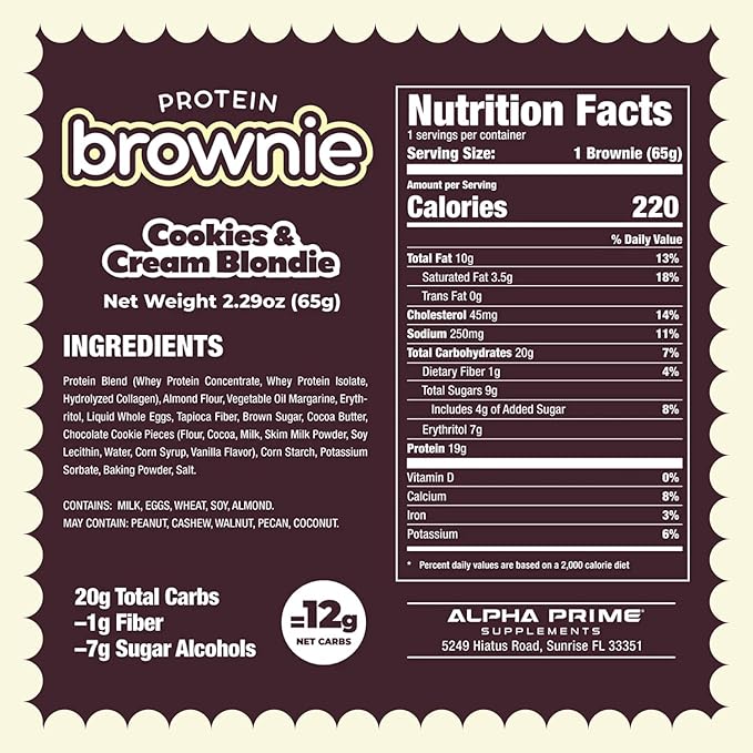 Prime Bites Protein Brownie, High Protein, Collagen Fortified Low Sugar Treat, Delicious Snack - 12
