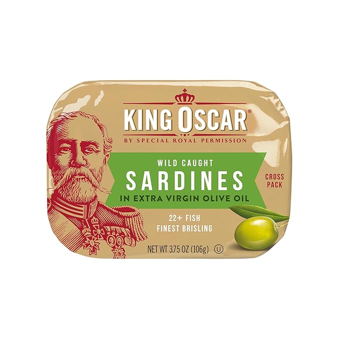 King Oscar Two-layer Sardines in Extra Virgin Olive Oil Cross-Pack, 3.75 Ounce (Pack of 12)
