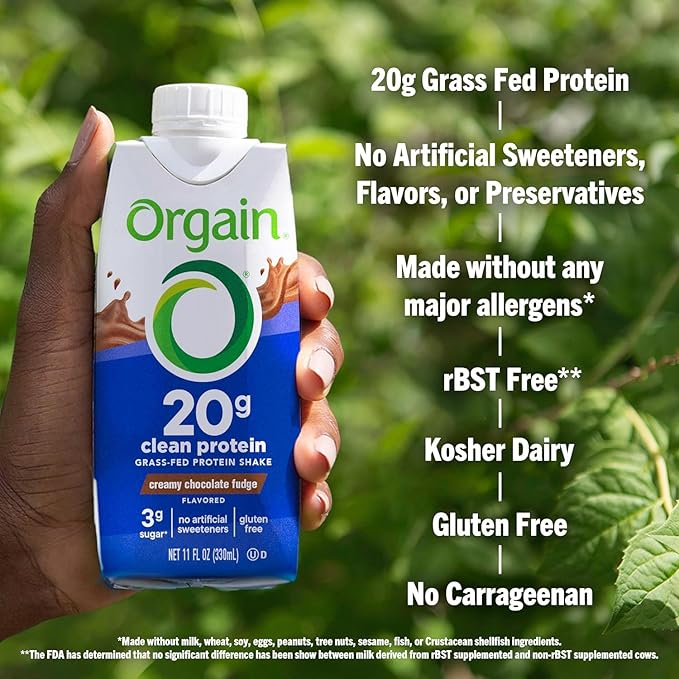 Orgain Clean Protein Shake, Grass Fed Dairy, Creamy Chocolate Fudge - 20g Whey High Protein