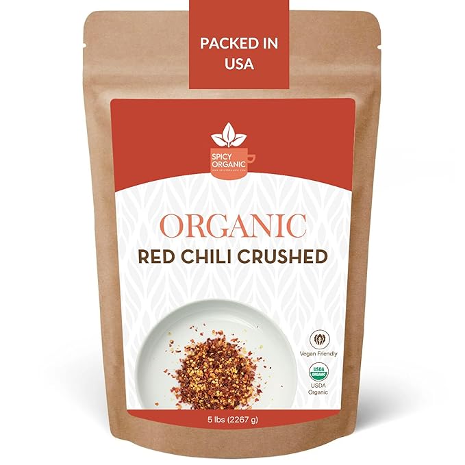 SPICY ORGANIC Crushed Red Pepper Flakes 5 lbs - Robust Chili Peppers Seasoning Spice - USDA