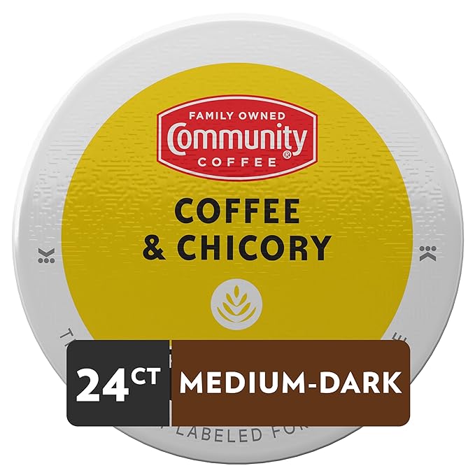 Community Coffee & Chicory 24 Count Coffee Pods, Medium-Dark Roast, Compatible with Keurig 2.0