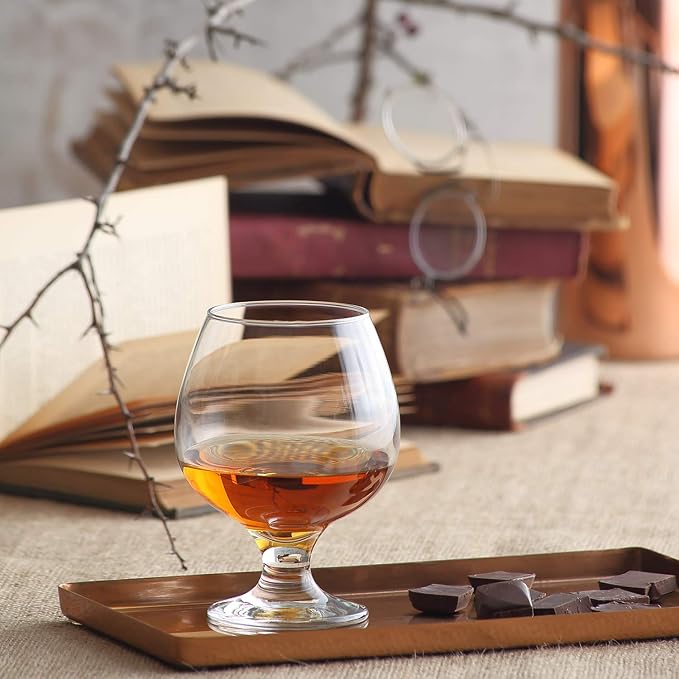 LAV Brandy Snifters Glass Set | Dishwasher Safe, Short Stem Balloon Glasses, Glass Goblets for