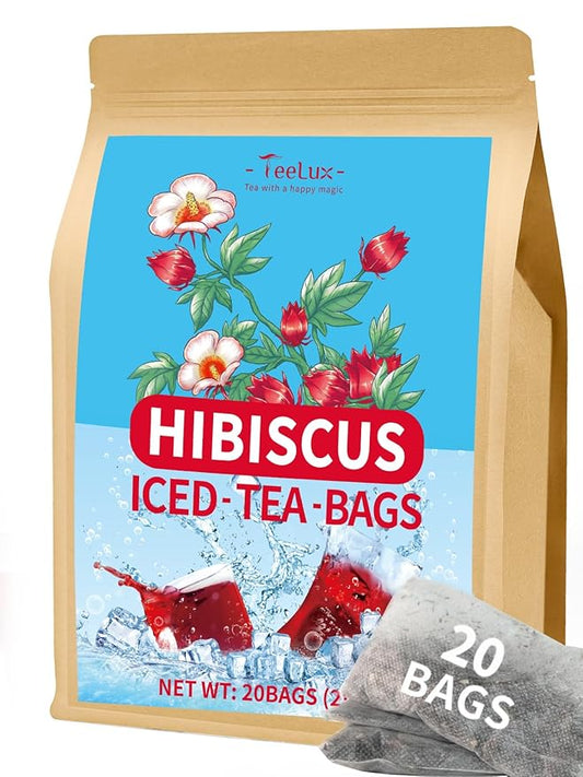 TeeLux Hibiscus Iced Tea, Family Sized Hibiscus Tea Bags, Natural Hibiscus Flowers Herbal Tea