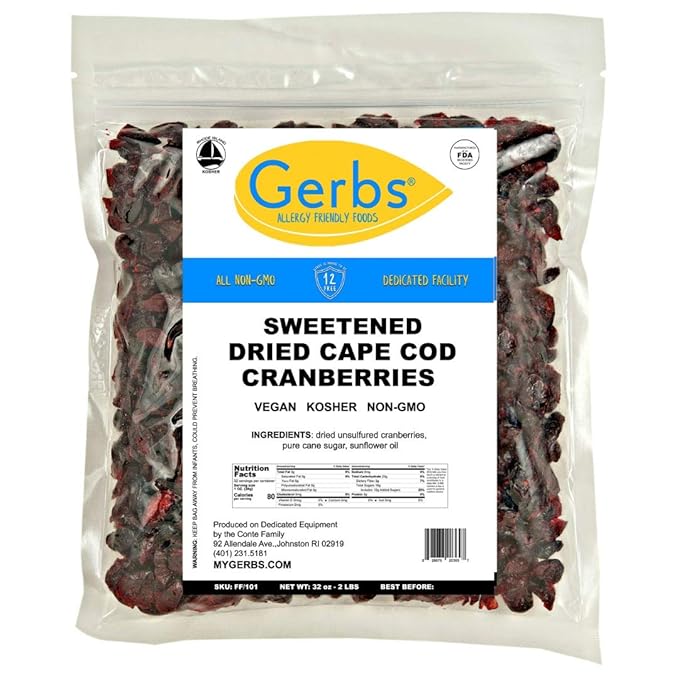 Gerbs Dried Cranberries 2 lbs. | Unsulfured, No Additives, Resealable Bag | Naturally Tart & Juicy