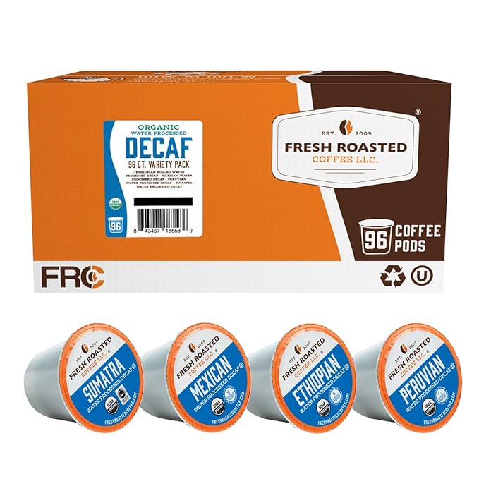 Fresh Roasted Coffee, Organic Water-Processed Decaf Variety Pack | USDA Organic, Kosher | K-Cup
