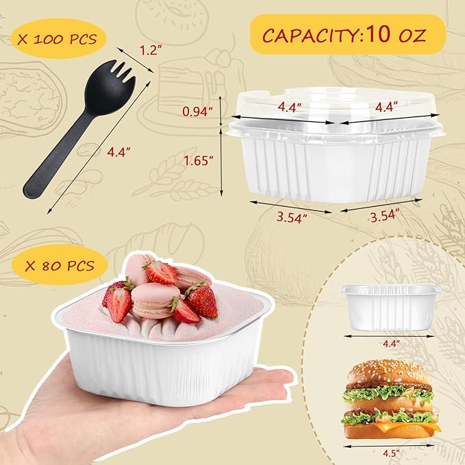 LNYZQUS 10oz/80pack Mini Cake Baking Pans with Lids, 4?�X4??Small Cake Pan Foil Brownie Muffin