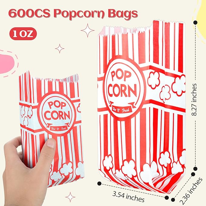 602 Pcs Popcorn Bags with Popcorn Scoop and Salt Shaker,1 oz Small Pop Corn Bags Popcorn Bags