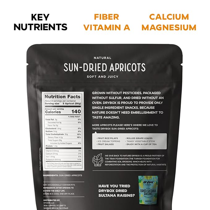 Drybox Unsulfured Organic Sun Dried Turkish Apricots, Unsweetened No Sugar Added, Non-GMO Dried