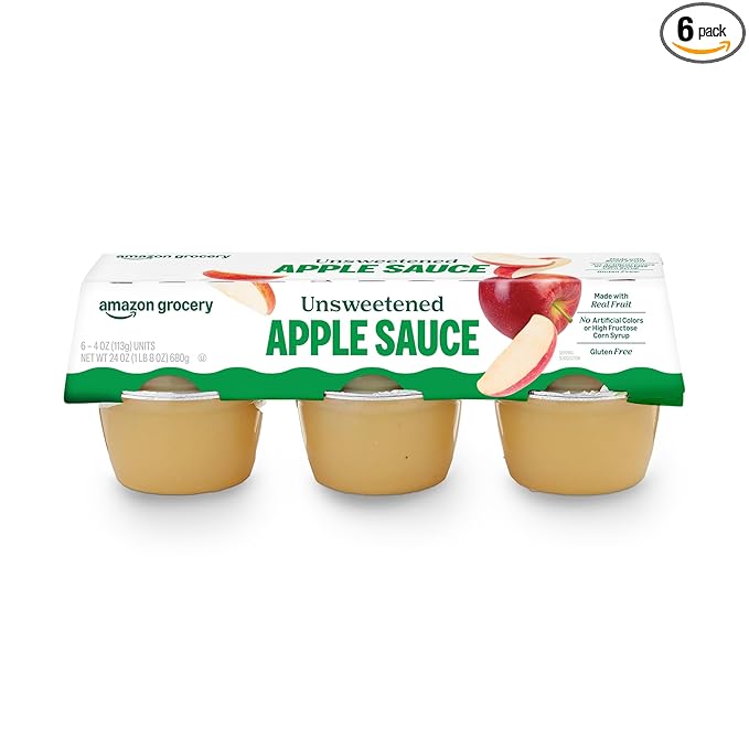 Amazon Grocery, Unsweetened Apple Sauce, 4 Oz, Pack of 6 (Previously Happy Belly, Packaging May