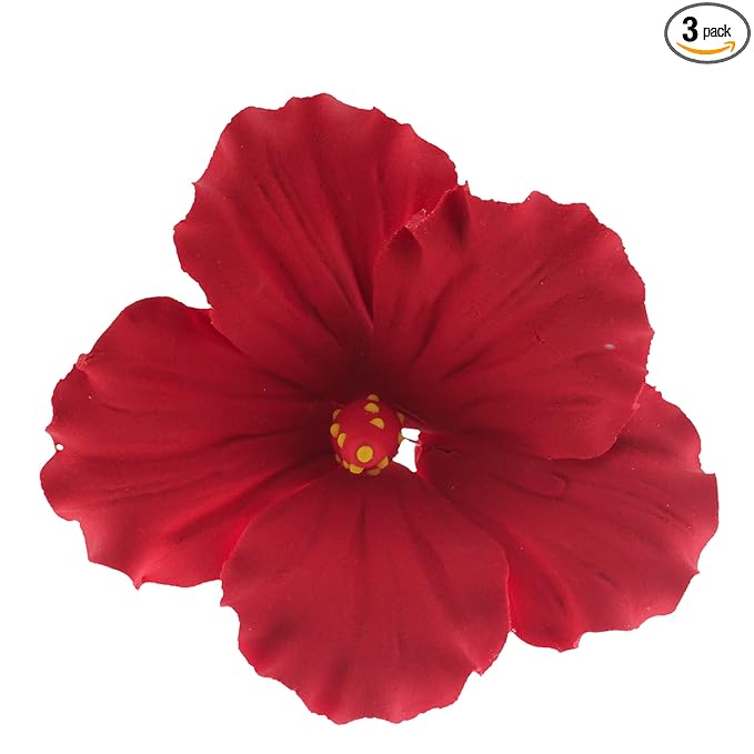 Global Sugar Art Hibiscus Sugar Cake Flowers, Red, Hawaiian Cake Flower Large 3 Count by Chef Alan
