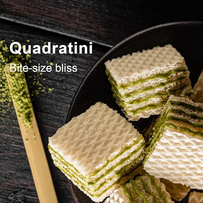 Loacker Quadratini Matcha Wafer Cookies LARGE - 30% Less Sugar - Premium Crispy Bite Size Wafers