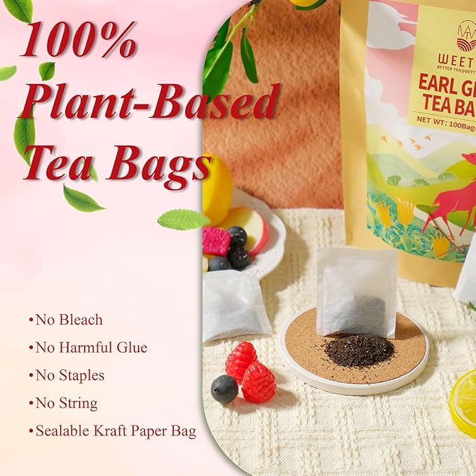 WT WEETEE Earl Grey Tea Bags, 100 Count Black Tea Flavored with Bergamot Orange, Resealable Kraft