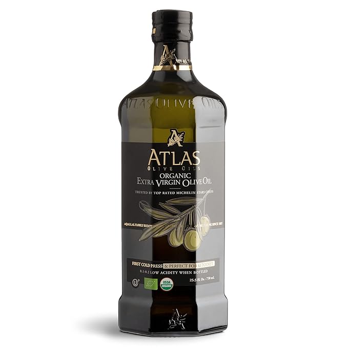 Atlas 750 mL Organic Cold Press Extra Virgin Olive Oil in Glass Bottle, Polyphenol Rich from