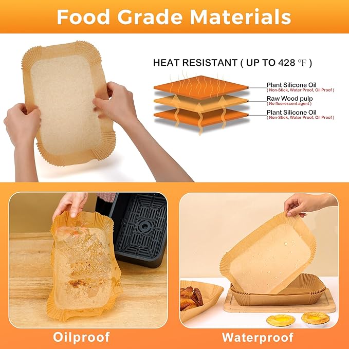 Vailnd Air Fryer Liners Disposable for Dual Basket, 100Pcs 8x5.5 Inch Rectangle Air Fryer Paper