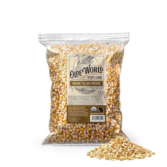 Organic Yellow Popcorn Kernels 6 lb Bag, Non-GMO & Gluten Free, Sodium-Free, Pesticide-Free