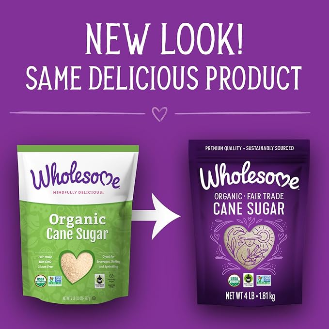 Wholesome Sweeteners 4-Pound Organic Cane Sugar, Fair Trade, Non GMO, Gluten Free & Vegan for