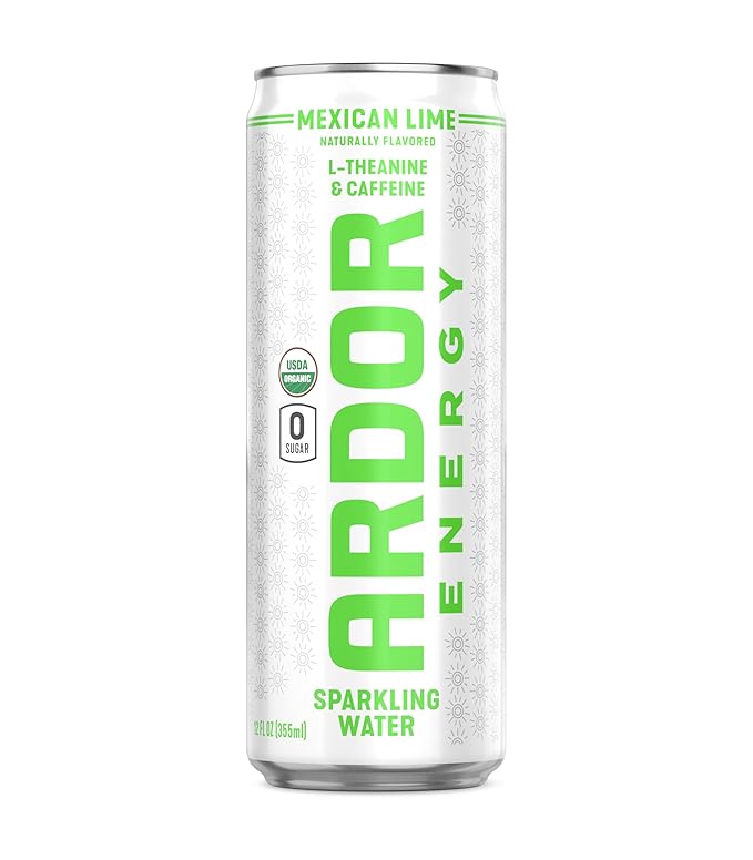 ARDOR Sparkling Water with 100mg Natural Caffeine & 200mg L-Theanine from Organic Green Tea for