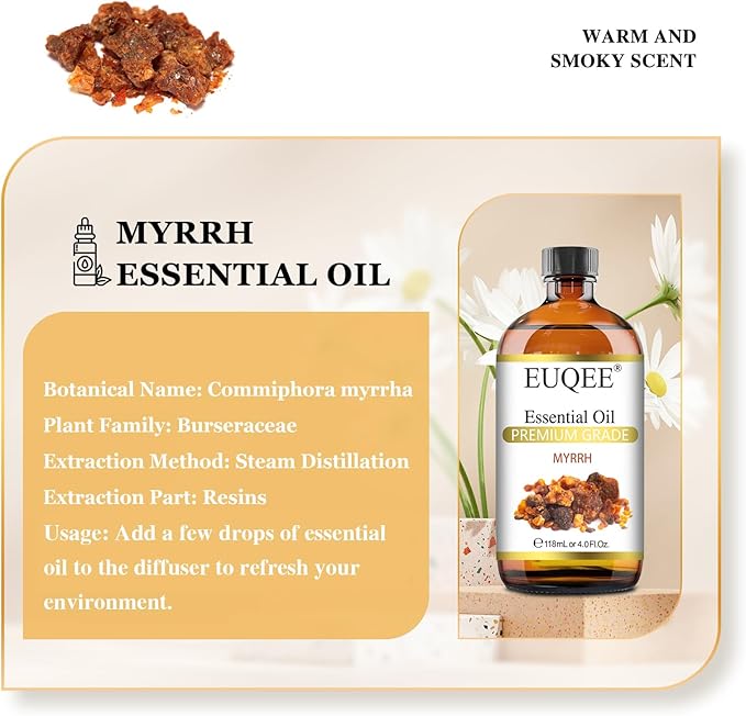 Myrrh Essential Oil, Premium Myrrh Oil with Glass Dropper for Aromatherapy, Diffuser, Soap Candle